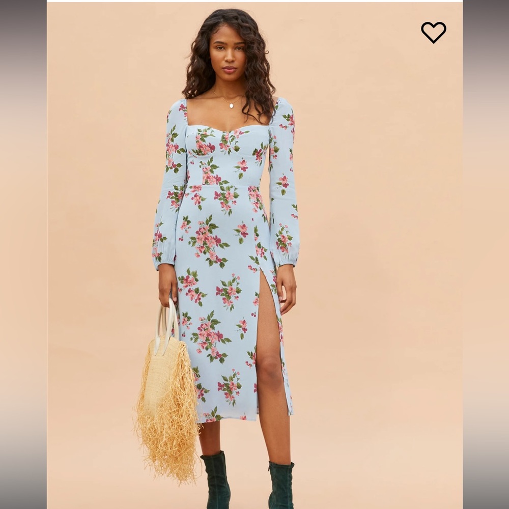 Reformation Shelby Midi Dress - Giulia Light Blue - Size 0